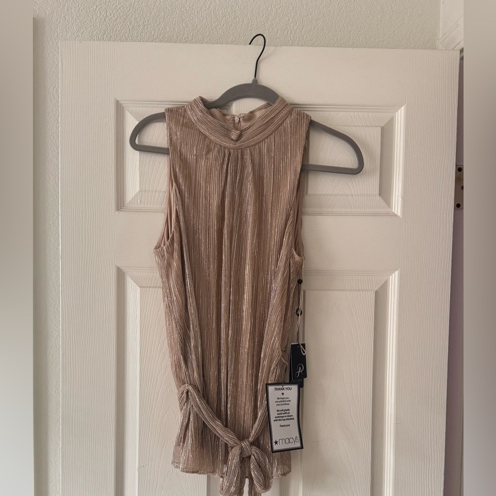 Adrianna Papell Metallic Sleeveless Tie-Front Blouse - Gold